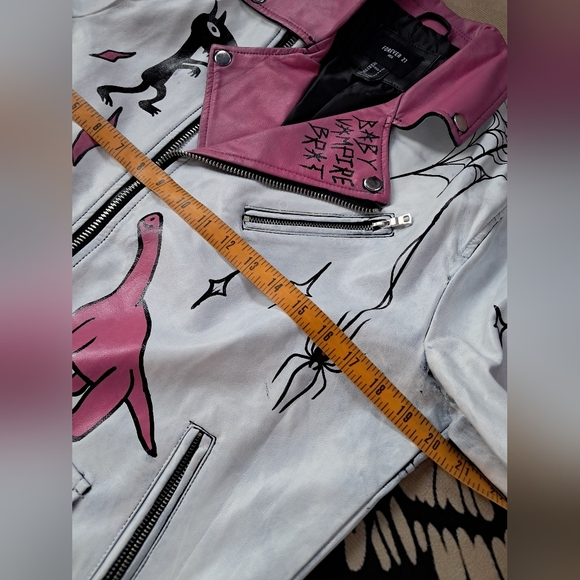 SOLD @MARKET Fun kawaii goth custom hand painted OOAK faux leather jacket - Picture 13 of 15